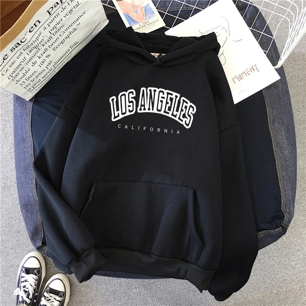 Log Angeles California Art Printing Women Hoodies Autumn Fleece Hoody Pocket Oversized Pullovers Hip Hop Y2K Fashion Hoodie
