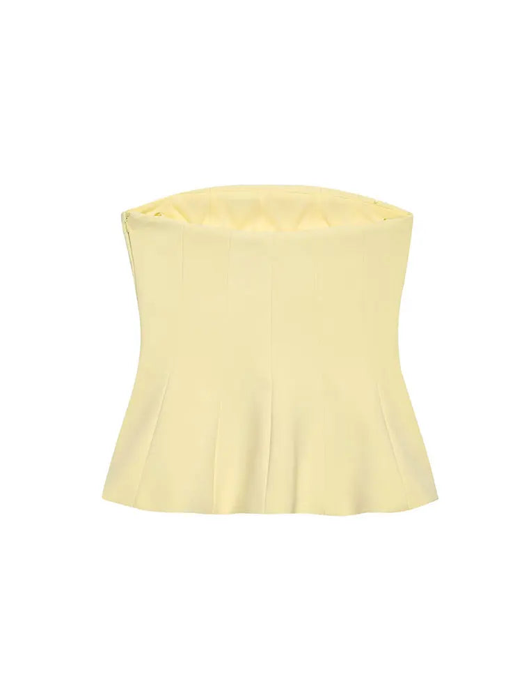  Women Yellow Tops Strapless Short Vest New Fashion Spring Summer Holiday Evening Club Tops