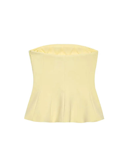  Women Yellow Tops Strapless Short Vest New Fashion Spring Summer Holiday Evening Club Tops