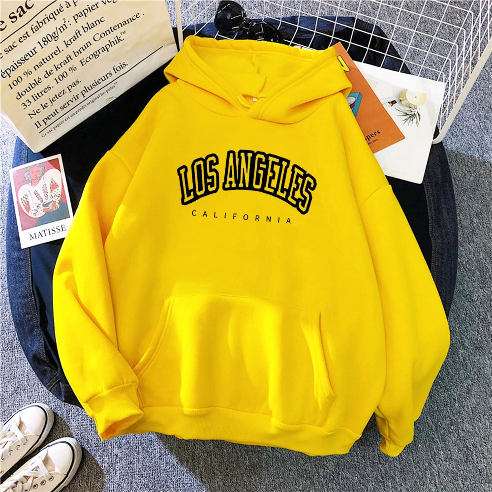 Log Angeles California Art Printing Women Hoodies Autumn Fleece Hoody Pocket Oversized Pullovers Hip Hop Y2K Fashion Hoodie
