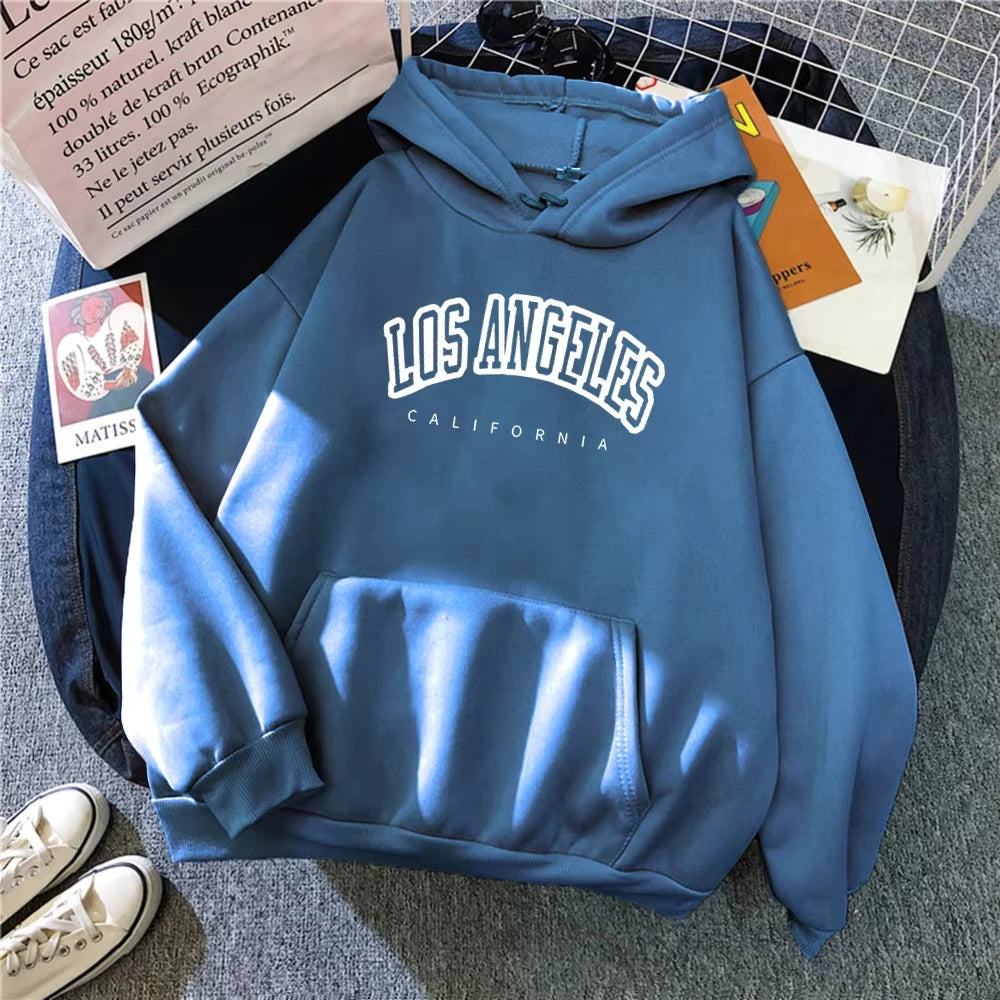 Log Angeles California Art Printing Women Hoodies Autumn Fleece Hoody Pocket Oversized Pullovers Hip Hop Y2K Fashion Hoodie