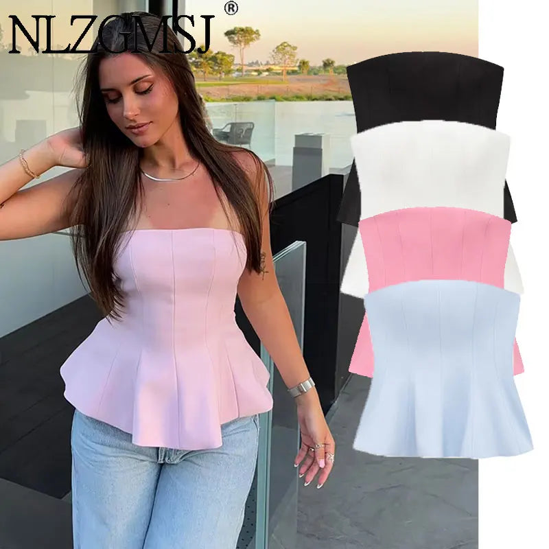  Women Yellow Tops Strapless Short Vest New Fashion Spring Summer Holiday Evening Club Tops