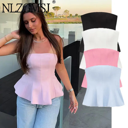  Women Yellow Tops Strapless Short Vest New Fashion Spring Summer Holiday Evening Club Tops