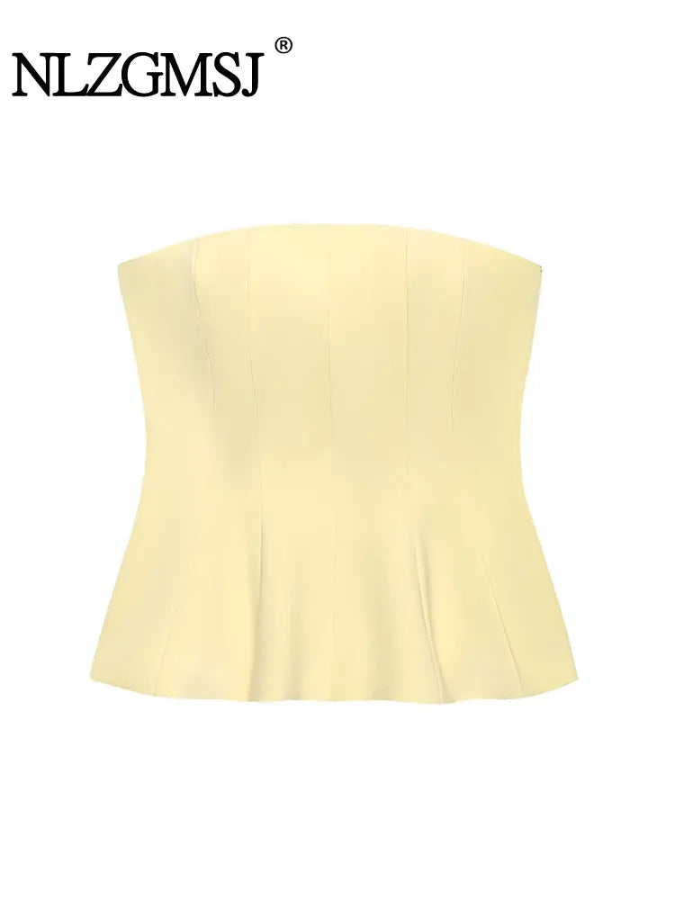  Women Yellow Tops Strapless Short Vest New Fashion Spring Summer Holiday Evening Club Tops