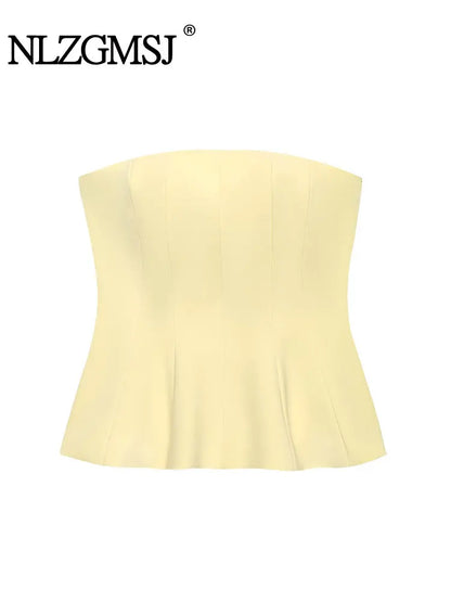  Women Yellow Tops Strapless Short Vest New Fashion Spring Summer Holiday Evening Club Tops