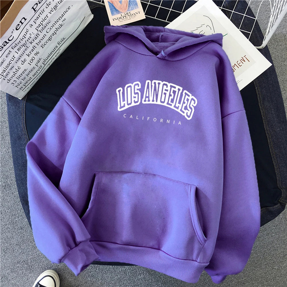 Log Angeles California Art Printing Women Hoodies Autumn Fleece Hoody Pocket Oversized Pullovers Hip Hop Y2K Fashion Hoodie