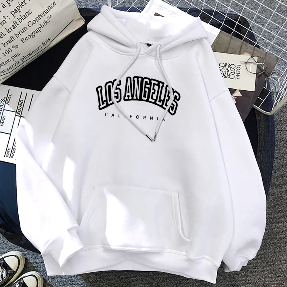 Log Angeles California Art Printing Women Hoodies Autumn Fleece Hoody Pocket Oversized Pullovers Hip Hop Y2K Fashion Hoodie