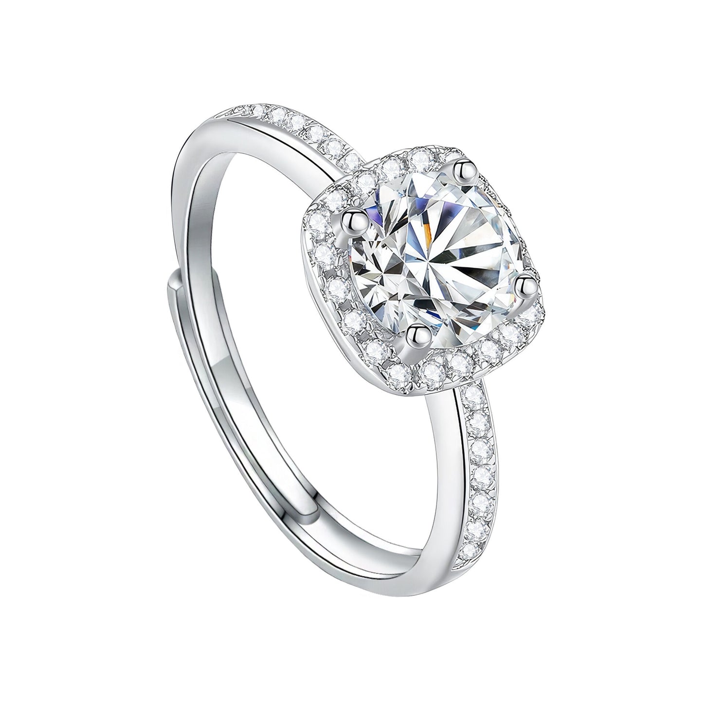 Moissanite Halo Ring – Sterling Silver