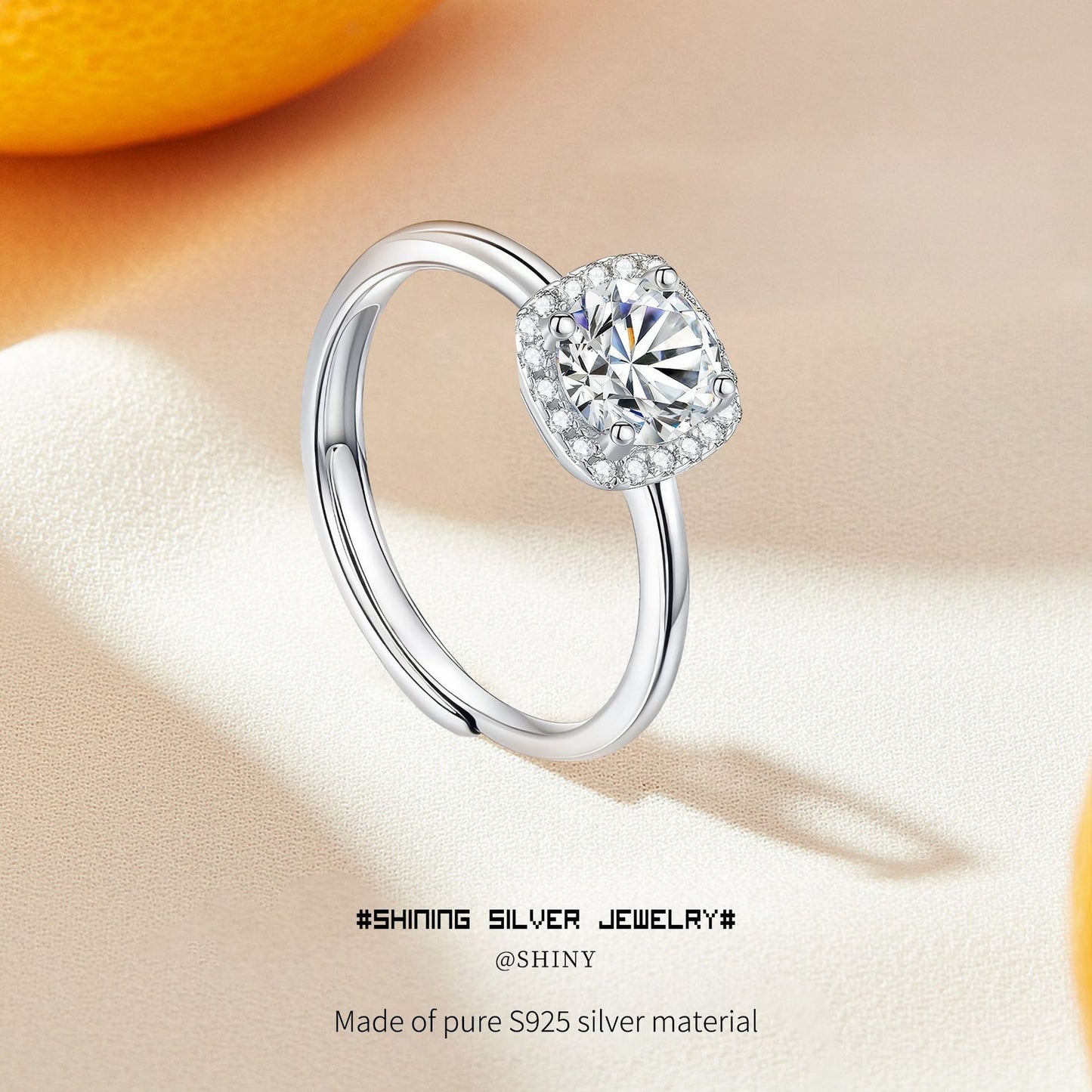 Moissanite Halo Ring – Sterling Silver