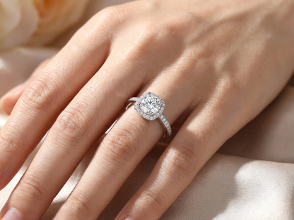 Moissanite Halo Ring – Sterling Silver