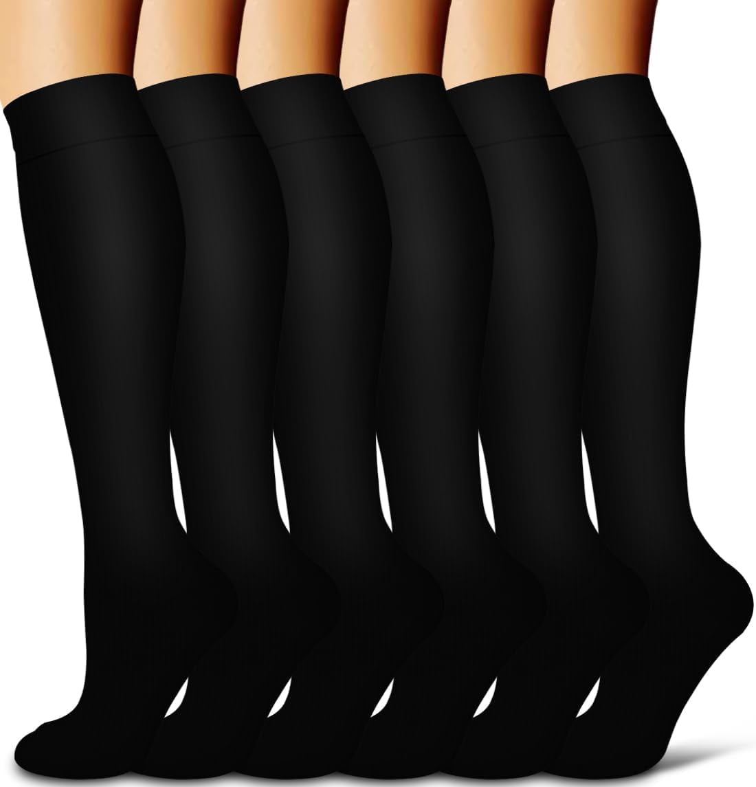 Compression Socks for Nurses & Active Women – 6 Pairs S/M (Black)