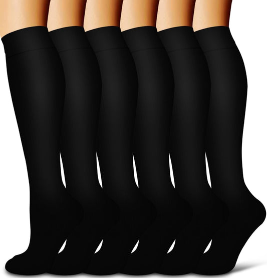 Compression Socks for Nurses & Active Women – 6 Pairs S/M (Black)