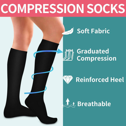 Compression Socks for Nurses & Active Women – 6 Pairs S/M (Black)