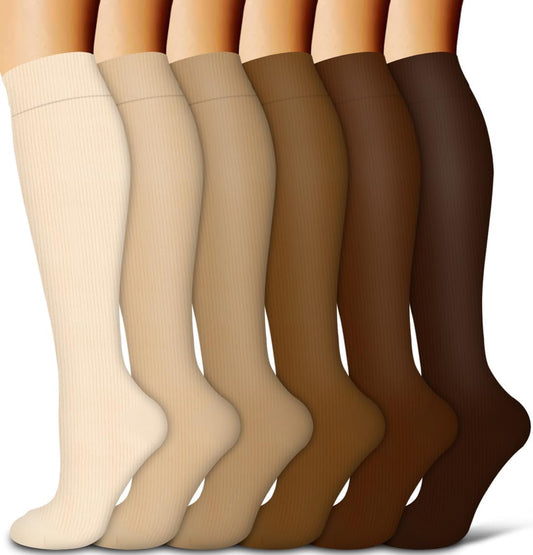 Compression Socks for Nurses & Active Women – 6 Pairs S/M (Khaki)
