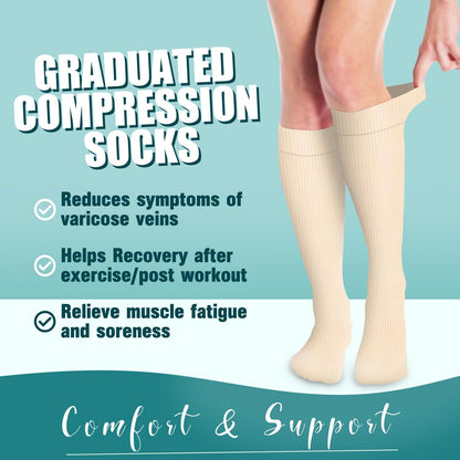 Compression Socks for Nurses & Active Women – 6 Pairs S/M (Khaki)