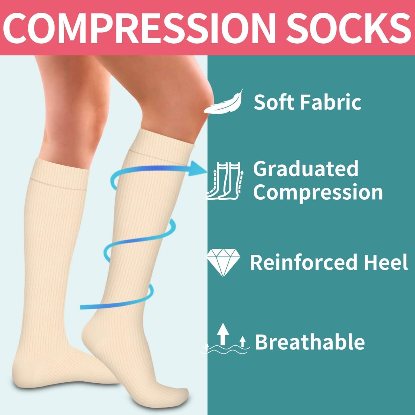 Compression Socks for Nurses & Active Women – 6 Pairs S/M (Khaki)