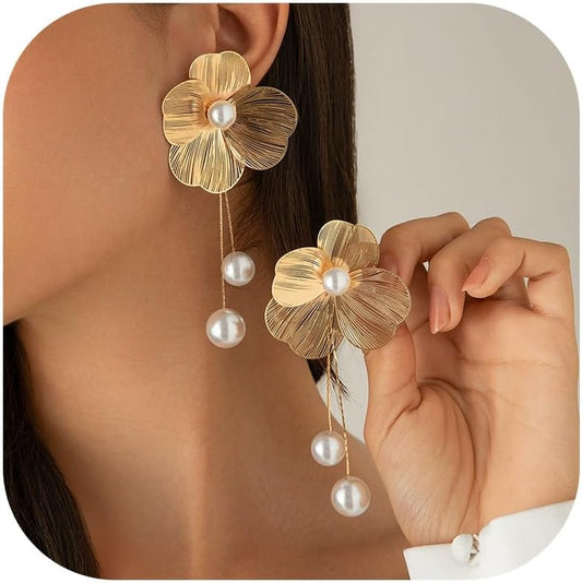 Gold Flower Statement Earrings