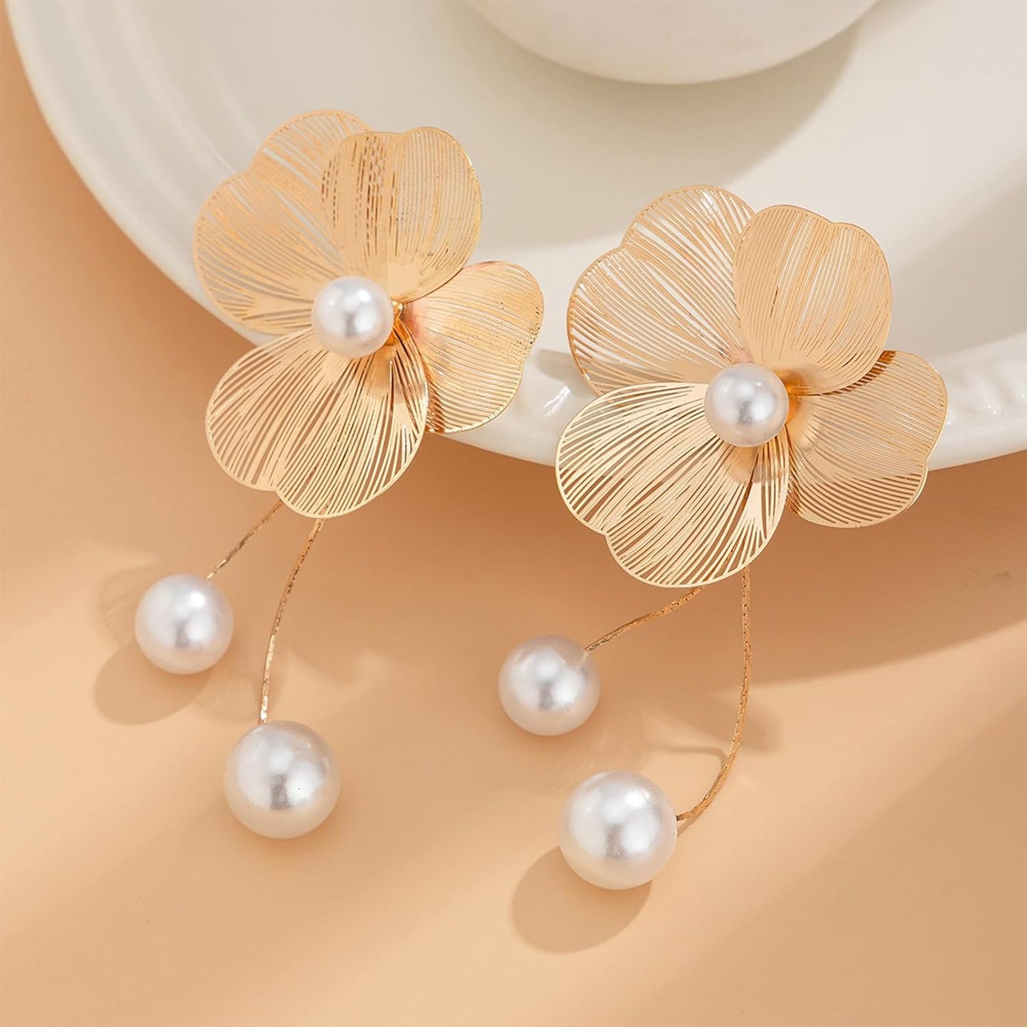 Gold Flower Statement Earrings