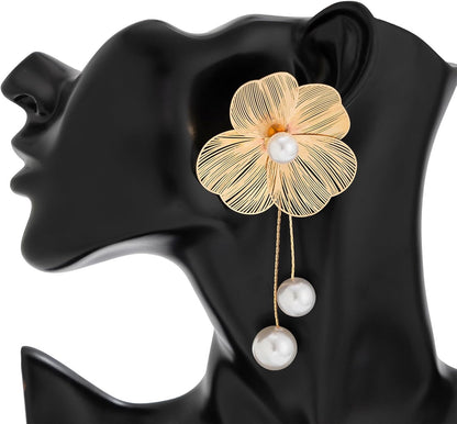 Gold Flower Statement Earrings