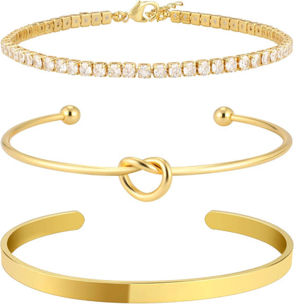 Gold Bangle Cuff Bracelet – Cubic Zirconia