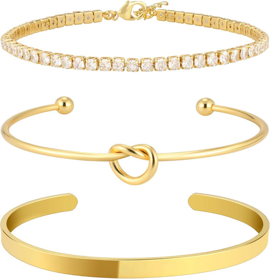 Gold Bangle Cuff Bracelet – Cubic Zirconia
