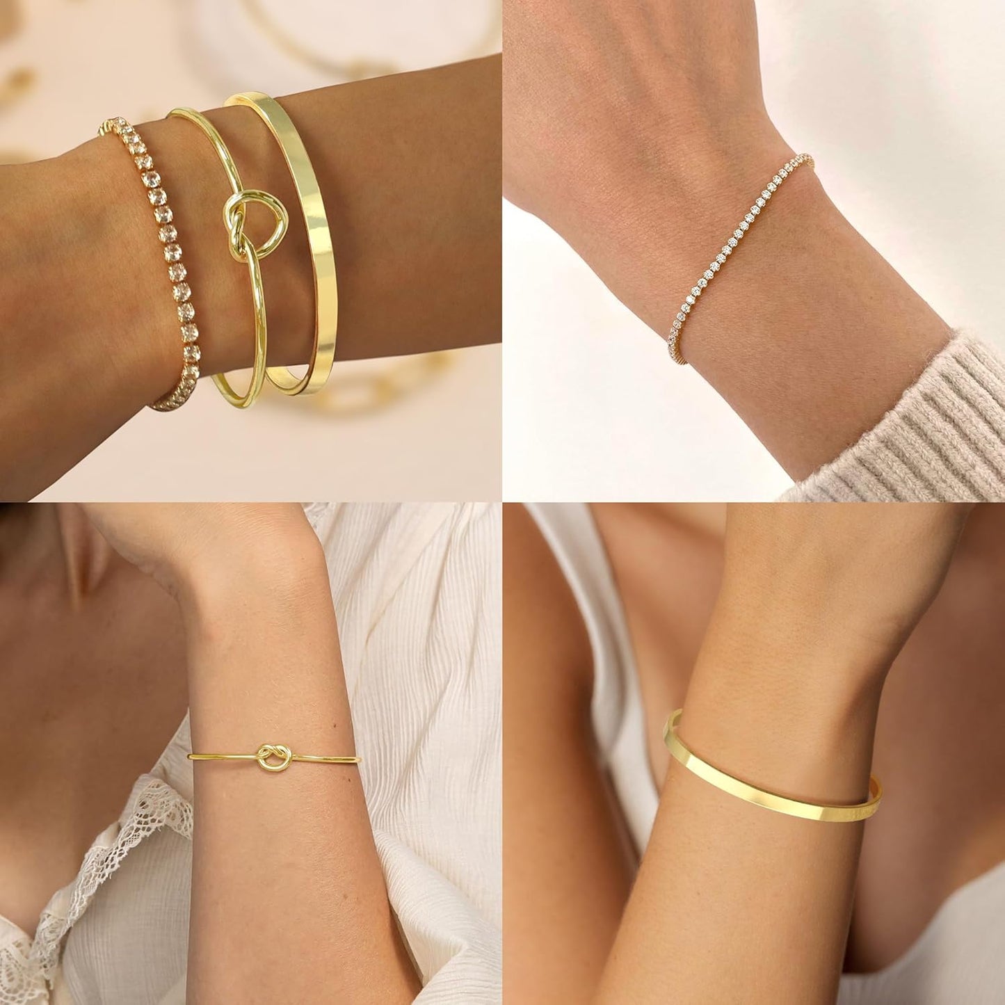 Gold Bangle Cuff Bracelet – Cubic Zirconia