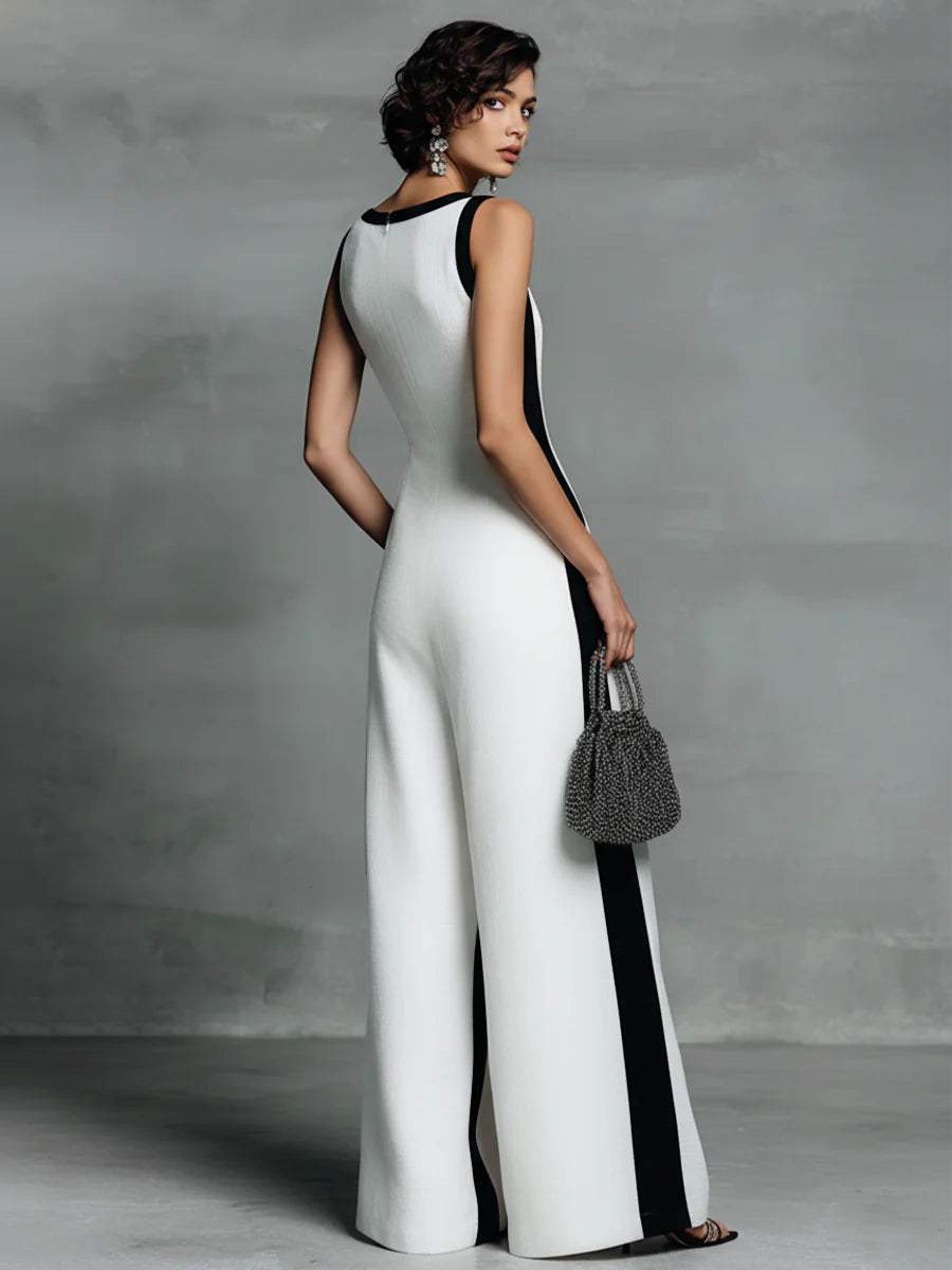  Elegant Contrast Wide-Leg Jumpsuit