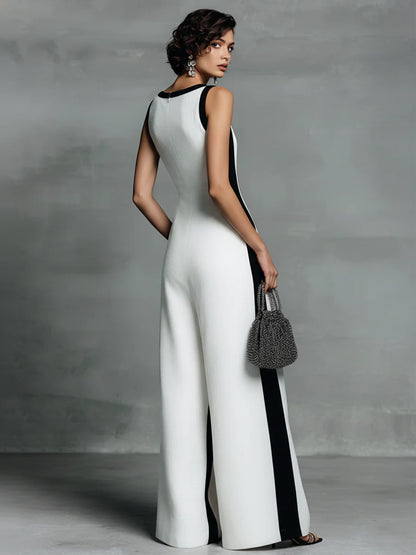  Elegant Contrast Wide-Leg Jumpsuit