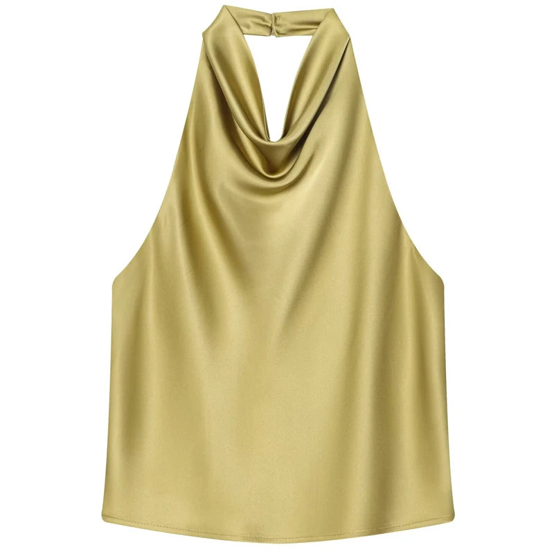 Top Women Halter Satin Women Tops Backless Corset Top Vest Yellow Pink Black Summer Elegant Sexy Tops Tank Vestidos