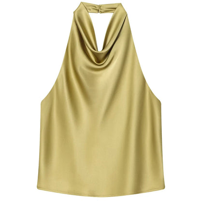Top Women Halter Satin Women Tops Backless Corset Top Vest Yellow Pink Black Summer Elegant Sexy Tops Tank Vestidos
