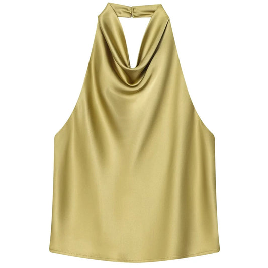 Top Women Halter Satin Women Tops Backless Corset Top Vest Yellow Pink Black Summer Elegant Sexy Tops Tank Vestidos