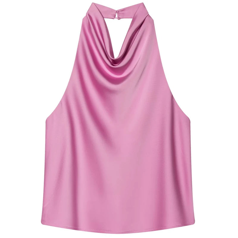 Top Women Halter Satin Women Tops Backless Corset Top Vest Yellow Pink Black Summer Elegant Sexy Tops Tank Vestidos