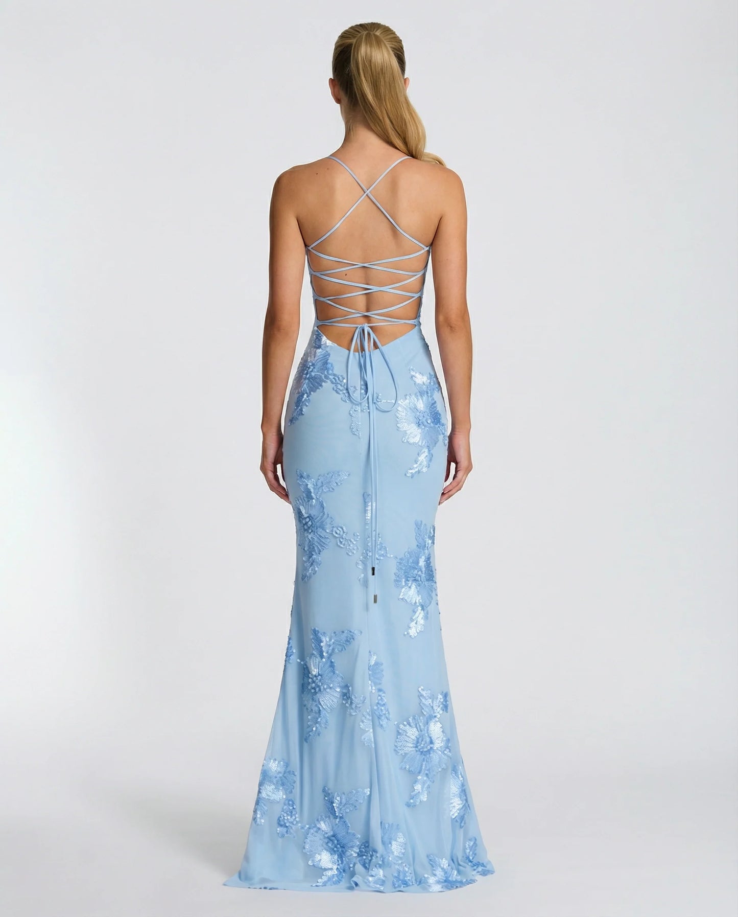 Angela | Maxi Dress with Floral Appliqué and Lace-Up Back