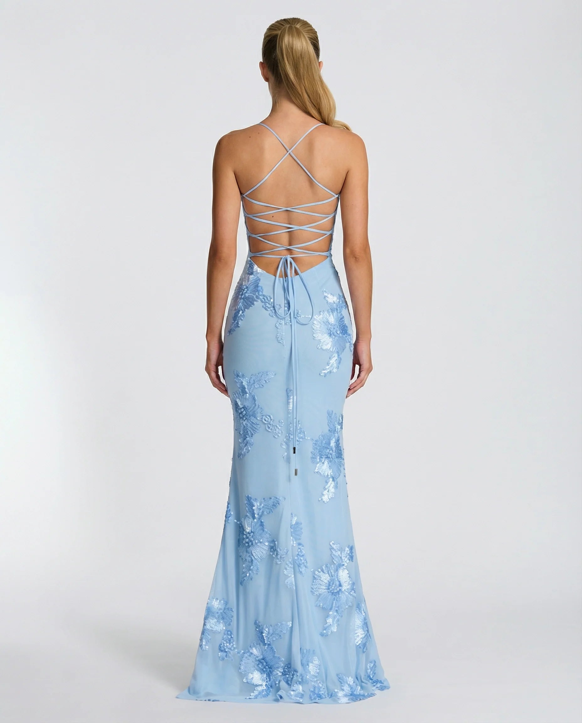 Angela | Maxi Dress with Floral Appliqué and Lace-Up Back