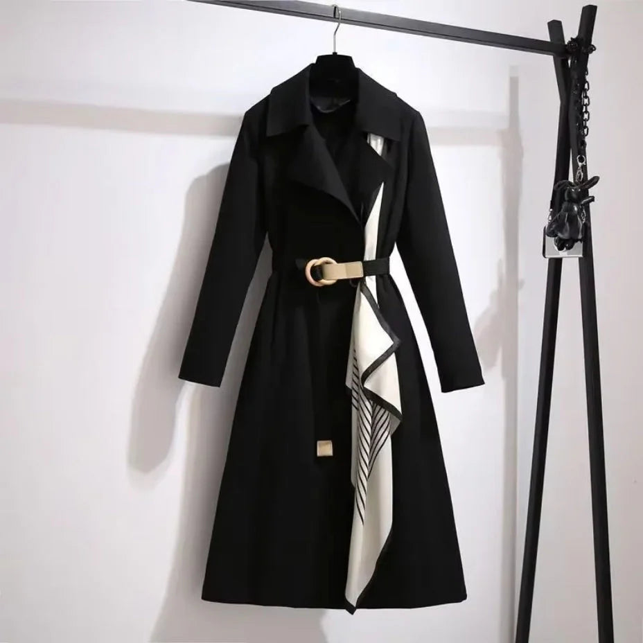 Rivaee – Double Breasted Belted Coat with Lapel Collar