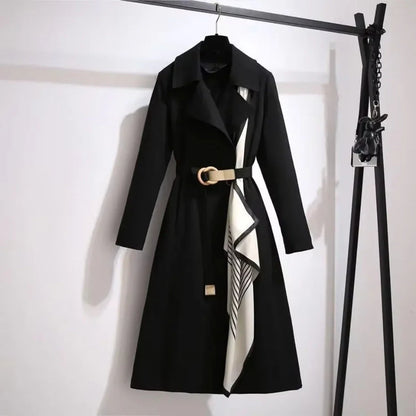 Rivaee – Double Breasted Belted Coat with Lapel Collar