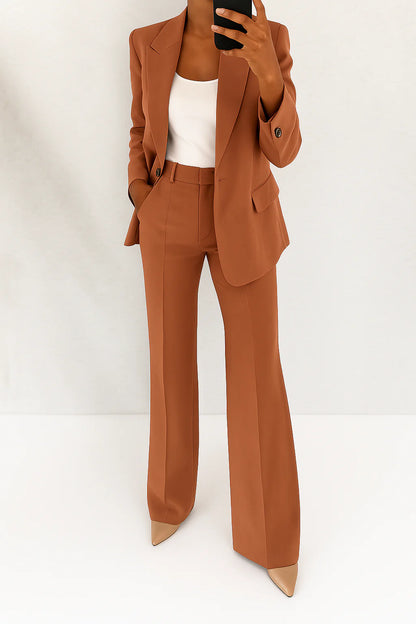 Women'S Suit Set with Stretch Blazer and Straight Trousers, Wrinkle-Resistant