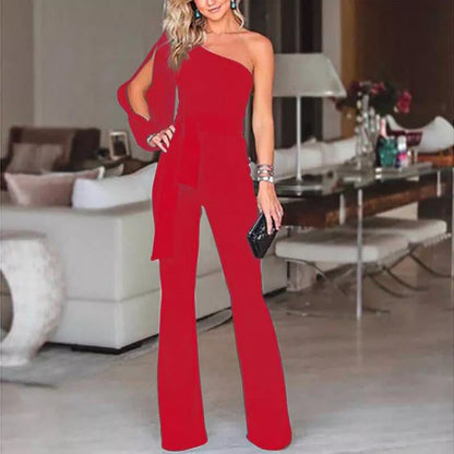  Damen One Shoulder Jumpsuit Mit Taillenband