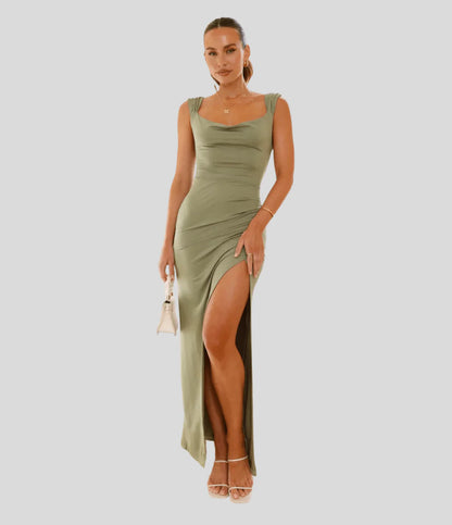 Rivaee - Ruched Bodycon Slit Dress