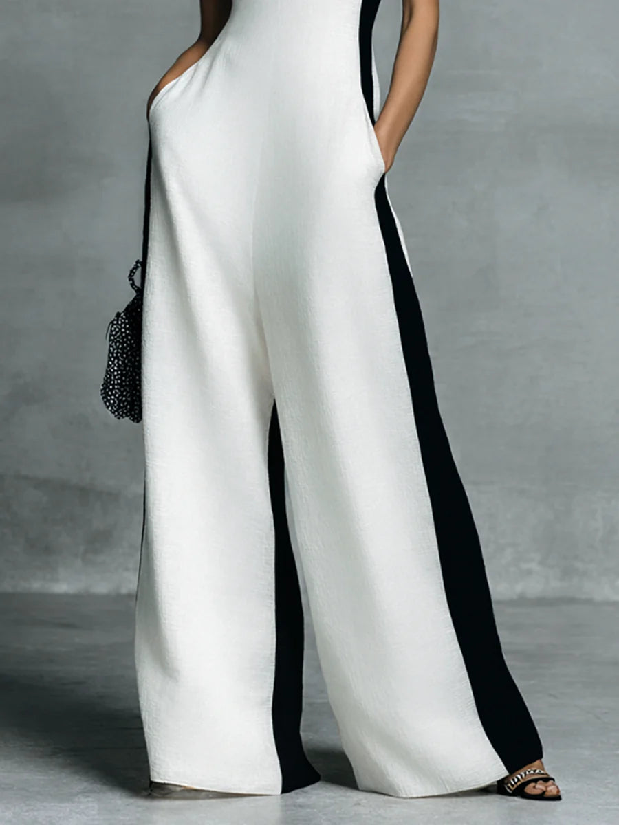  Elegant Contrast Wide-Leg Jumpsuit