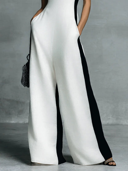  Elegant Contrast Wide-Leg Jumpsuit