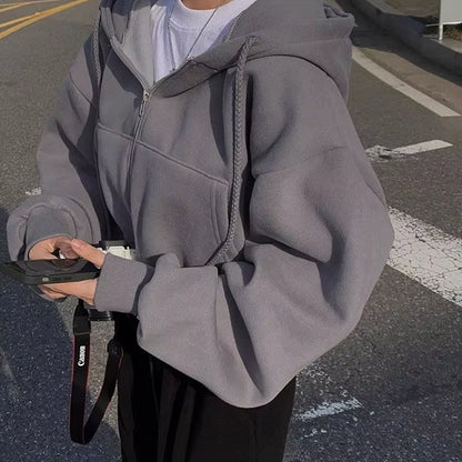 Autumn Winter Hooded Hoodies Women Casual Streetwear Zip up Sweatshirts Long Sleeve Jackets Harajuku Y2K Crop Tops Hood Shirt