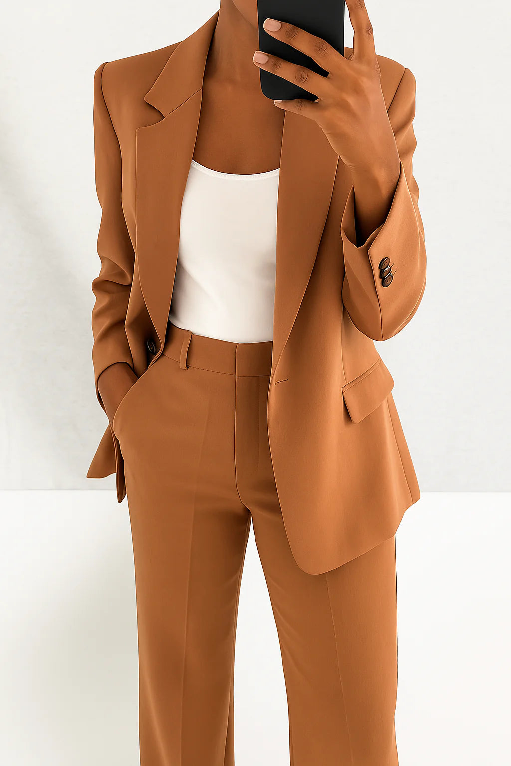 Women'S Suit Set with Stretch Blazer and Straight Trousers, Wrinkle-Resistant