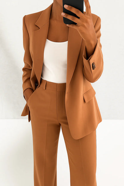 Women'S Suit Set with Stretch Blazer and Straight Trousers, Wrinkle-Resistant