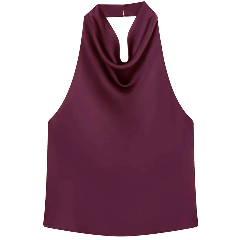 Top Women Halter Satin Women Tops Backless Corset Top Vest Yellow Pink Black Summer Elegant Sexy Tops Tank Vestidos