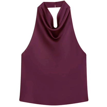 Top Women Halter Satin Women Tops Backless Corset Top Vest Yellow Pink Black Summer Elegant Sexy Tops Tank Vestidos