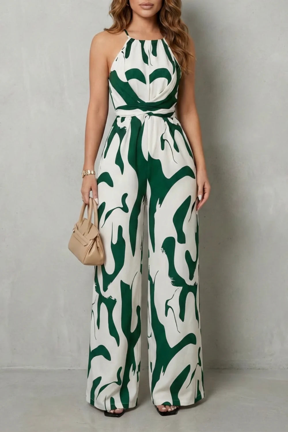 Rivaee – Abstract Print Halter – Wide-Leg Jumpsuit