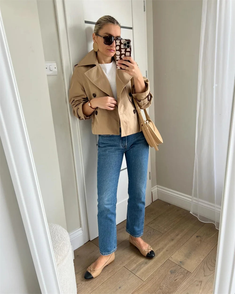  New Vintage Cropped Trench Jackets Women Streetwear Double Breasted Long Sleeve Tops Female Chic Coat Outfits
