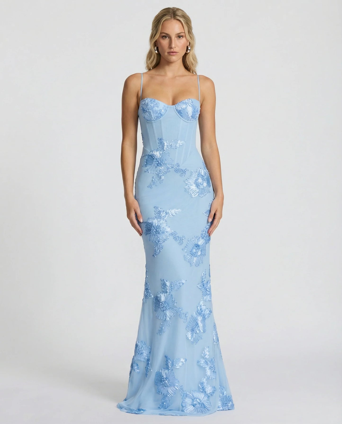 Angela | Maxi Dress with Floral Appliqué and Lace-Up Back