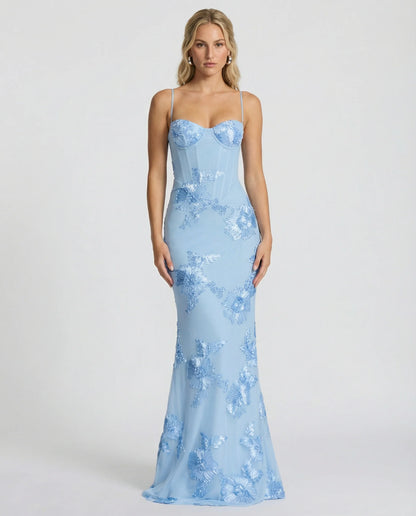 Angela | Maxi Dress with Floral Appliqué and Lace-Up Back